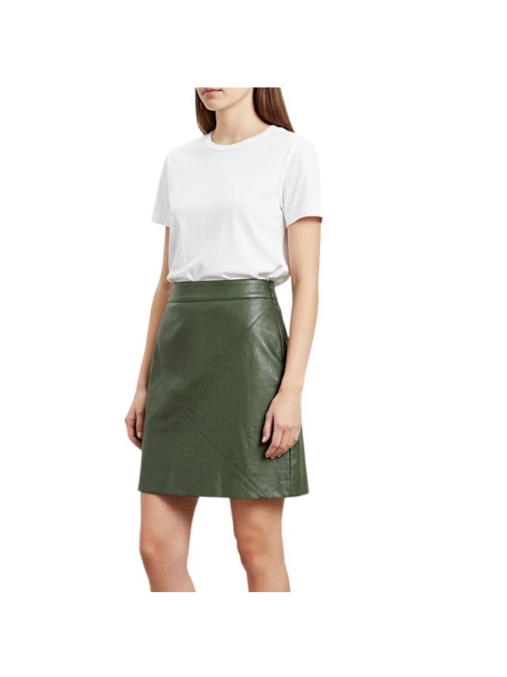Moon River army green geometric a line vegan faux leather mini skirt XS